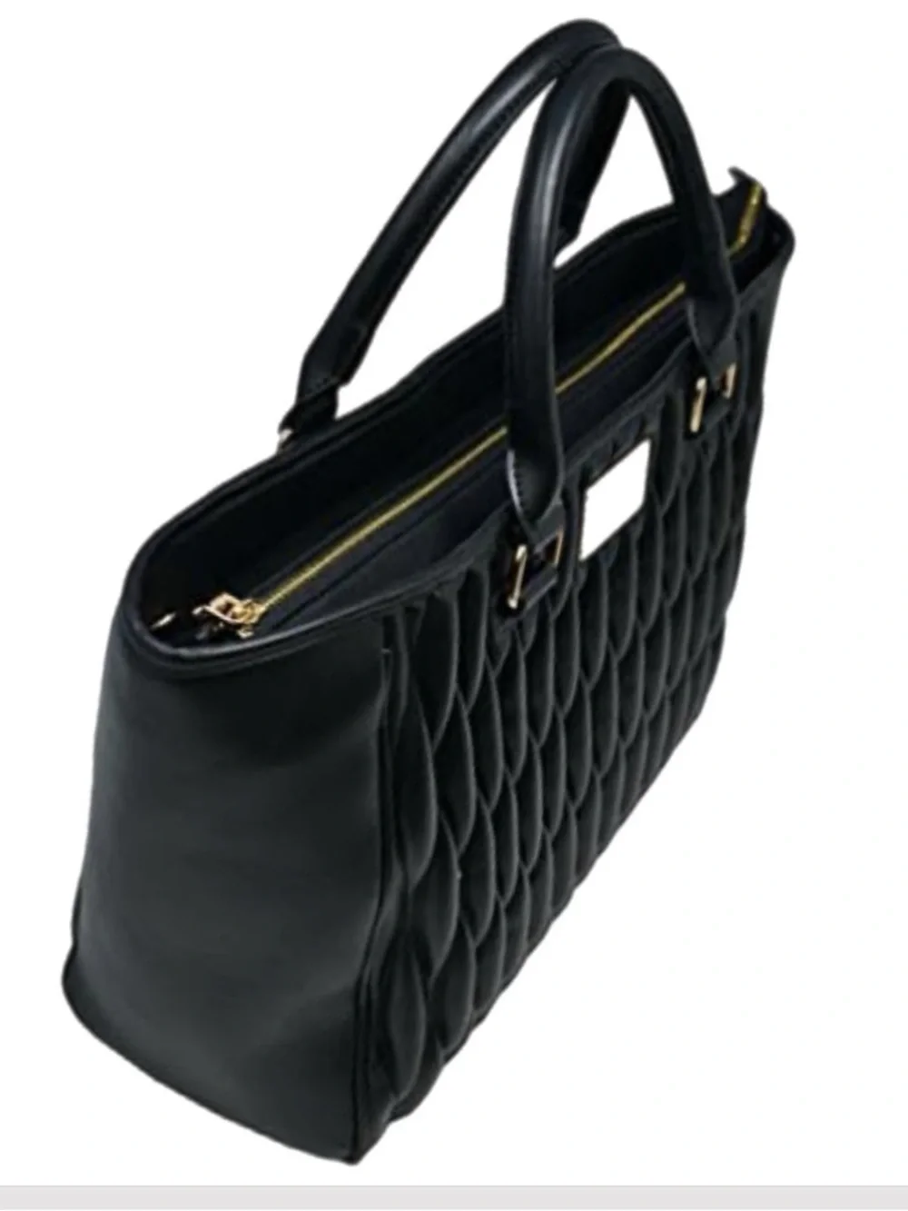 Bebe Diamanda Studded Quilted Zipper Tote Bag Black. NWT